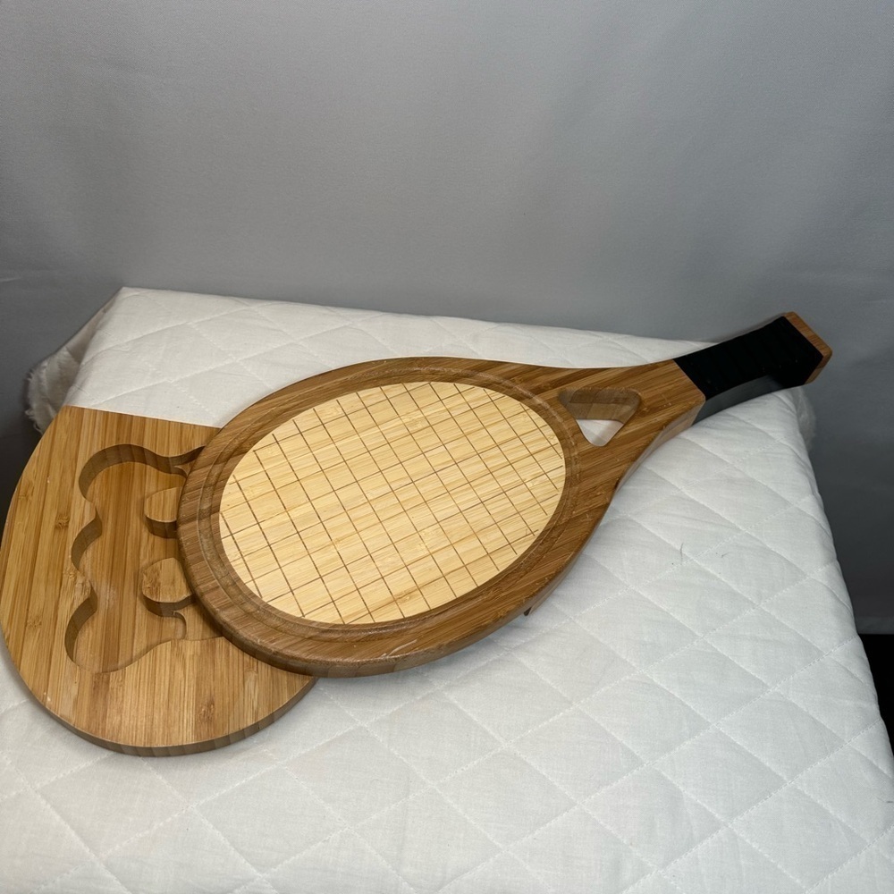 Pinic Plus Tennis Racquet Bamboo Cheese Board With Tools Set.